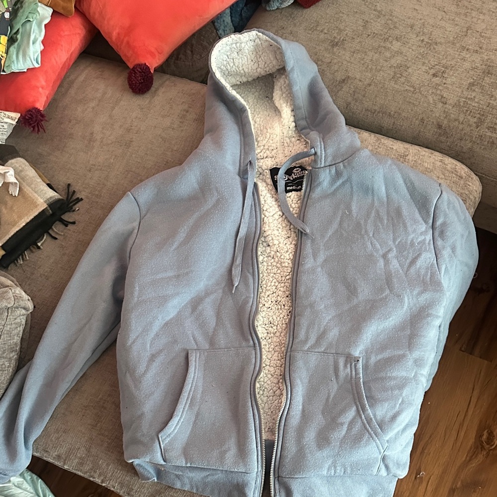 Light Blue Sherpa-Lined Hoodie